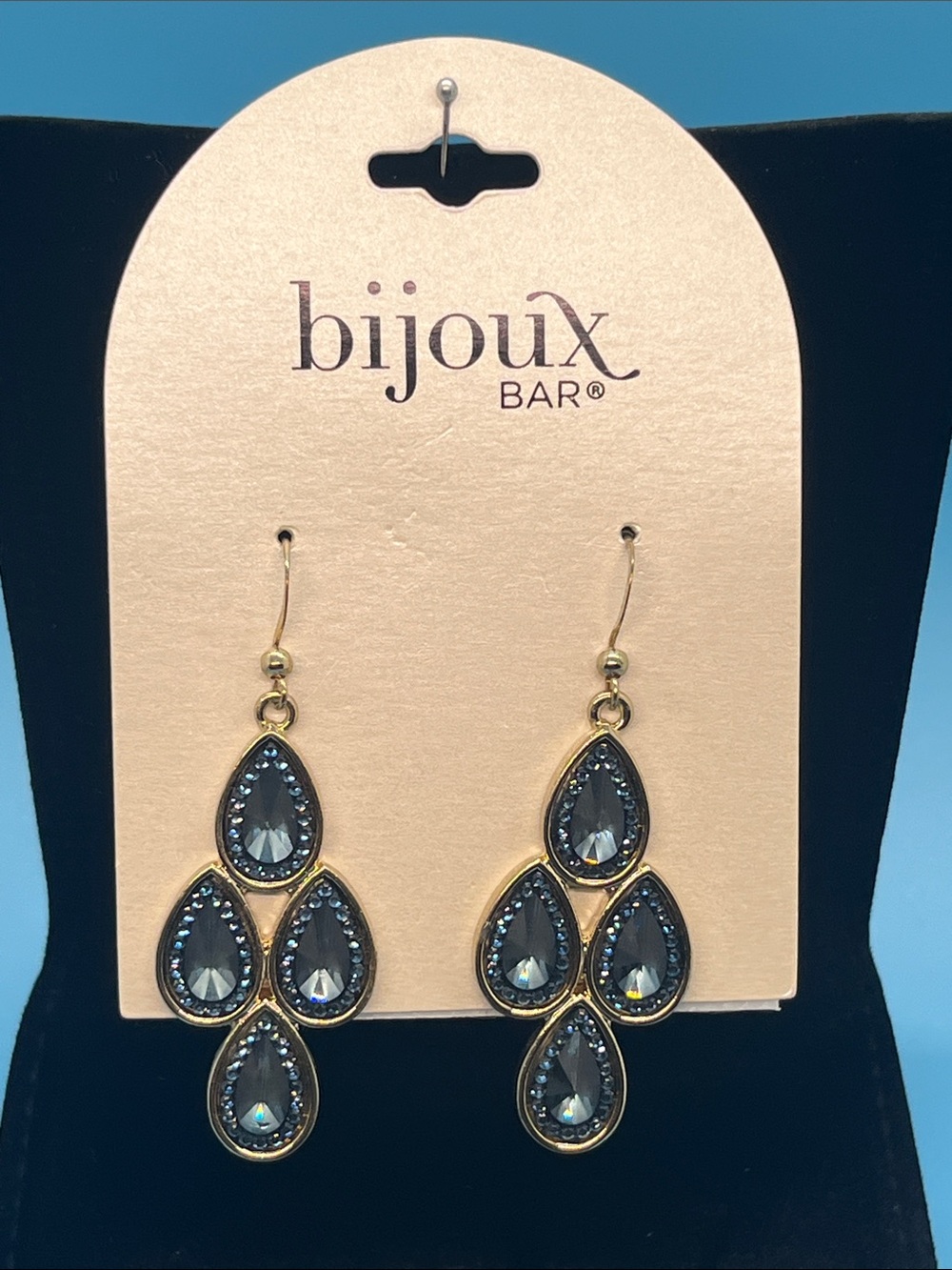 Gold-Tone Blue Teardrop Dangle Earrings